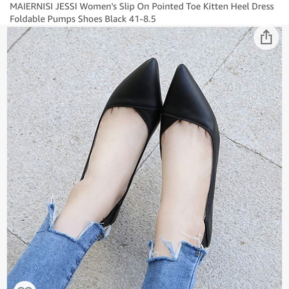 Black kitten heel pumps- pointed toe- foldable - Picture 9 of 9